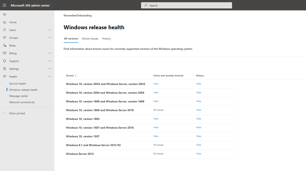 Windows Release Health Landet Im Admin Center Von Microsoft 365