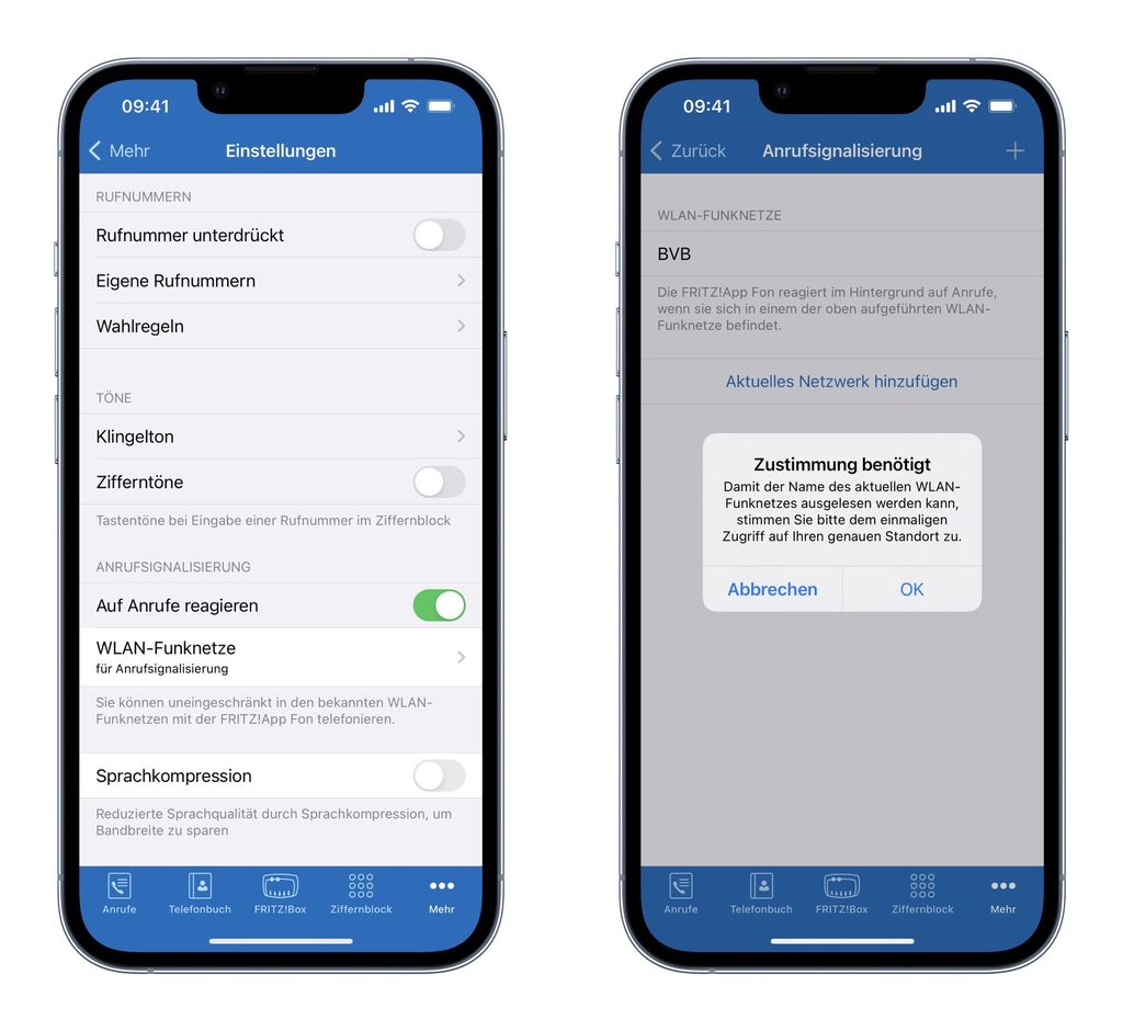 Minnaar Accountant vereist FRITZ!App Fon für iOS: Anrufsignalisierung in bekannten Netzwerken