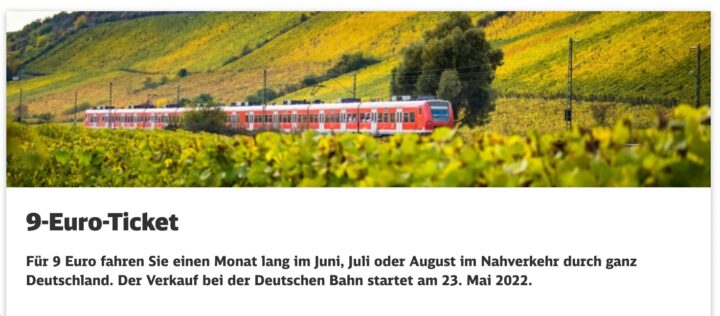 9-Euro-Ticket: Ab sofort bei der Deutschen Bahn im Vorverkauf
