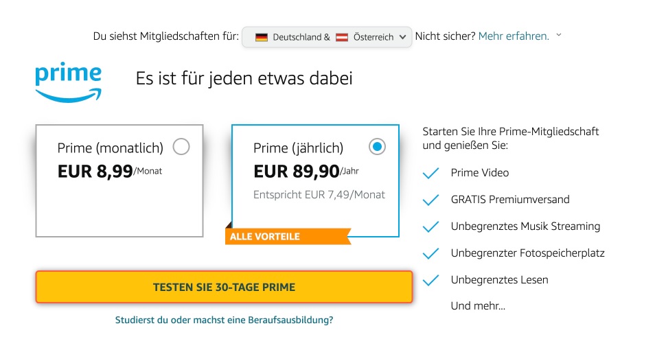 Prime: Preiserhöhung auf 89,90 Euro ab sofort