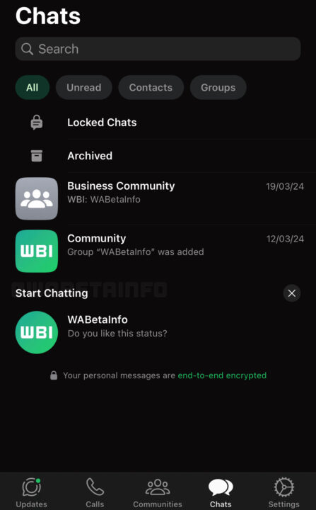 WhatsApp zeigt am Ende der Chat-Liste in der Beta Kontakt-Empfehlungen an.