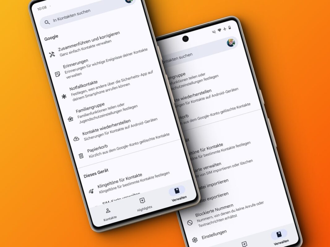 Google Kontakte: „Verwalten“ wird angepasst