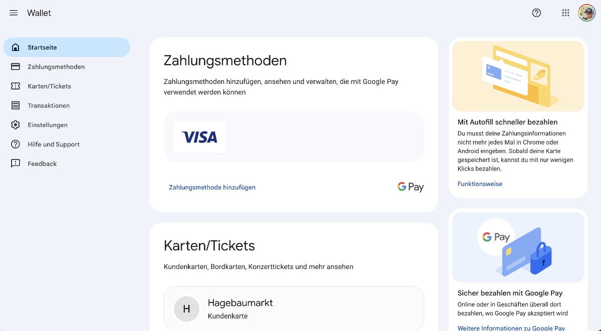 Tipp Google Wallet im Web benutzen