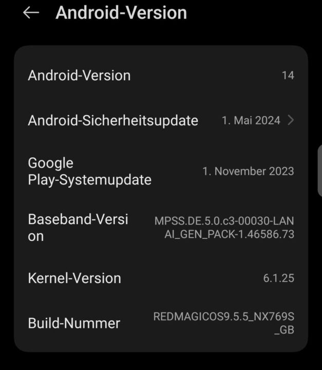 Der Android-Sicherheitspatch steht noch beim Mai 2024.