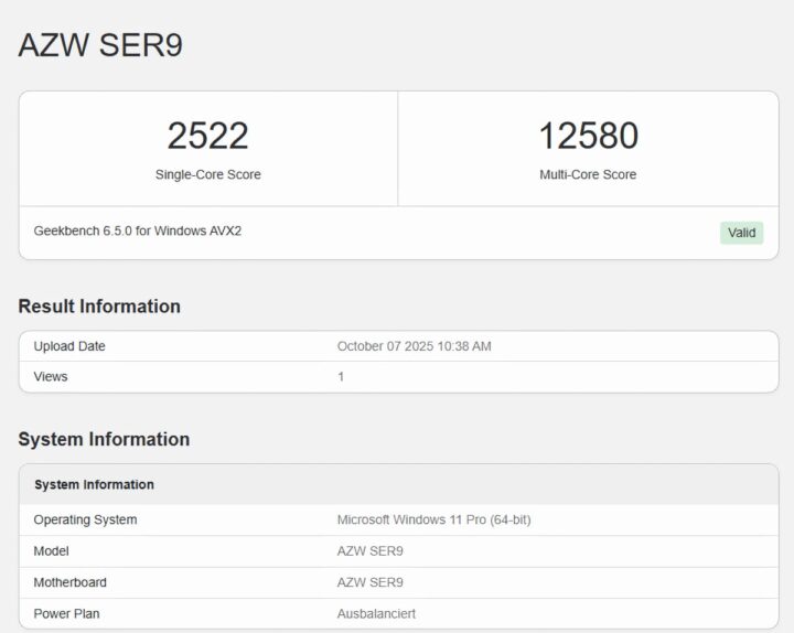 Geekbench CPU Ergebnis